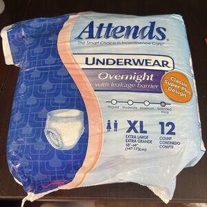 Attends Disposable Underwear X-Large Overnight Heavy 12 Count 2011‎ Style. *READ